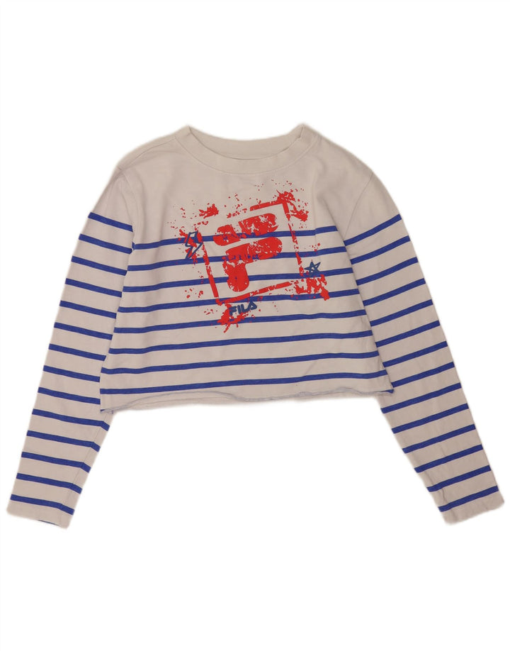 Fila Womens Crop Graphic Top Long Sleeve UK 14 Medium White Striped