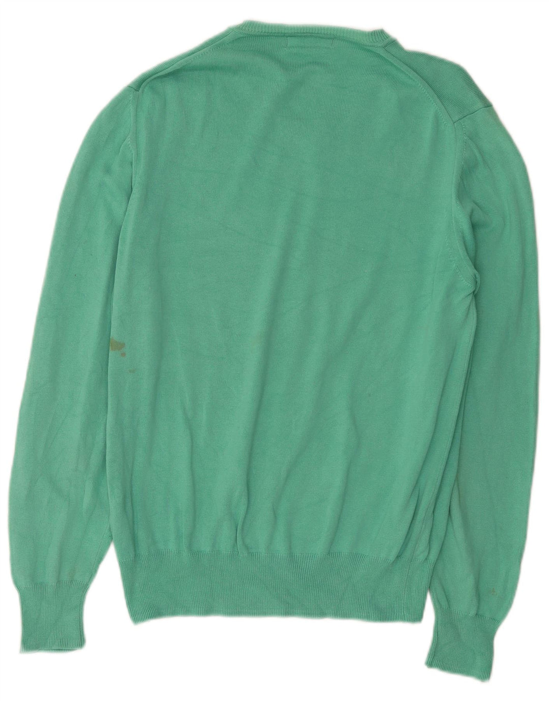 Zara Mens V-Neck Jumper Sweater Medium Green Cotton