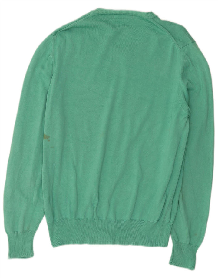 Zara Mens V-Neck Jumper Sweater Medium Green Cotton