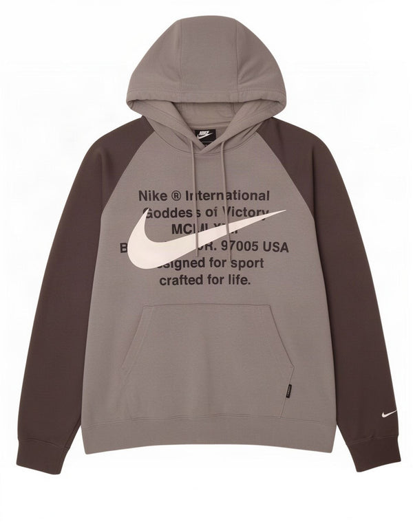 Nike Mens Swoosh Graphic Hoodie Jumper XL Grey Colourblock Cotton