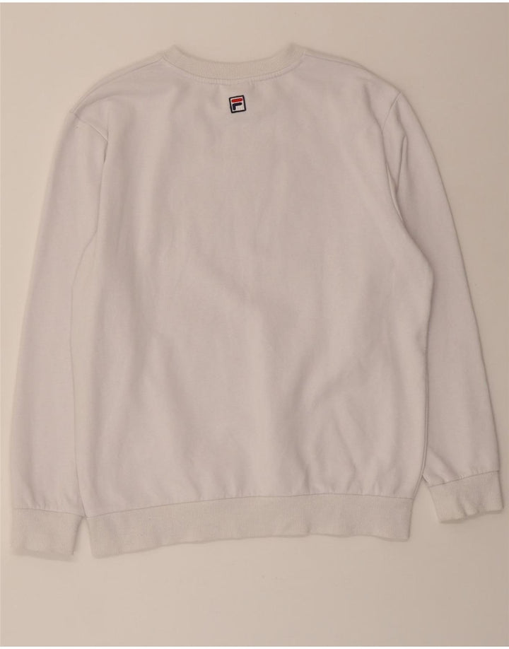 FILA Mens Graphic Sweatshirt Jumper Medium White Cotton Vintage Fila and Second-Hand Fila from Messina Hembry 