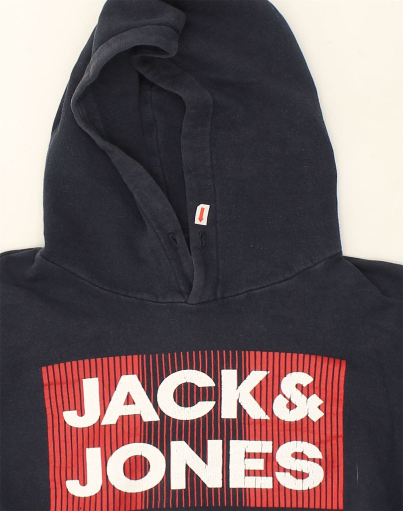 JACK & JONES Mens Graphic Hoodie Jumper Large Navy Blue Cotton | Vintage Jack & Jones | Thrift | Second-Hand Jack & Jones | Used Clothing | Messina Hembry 