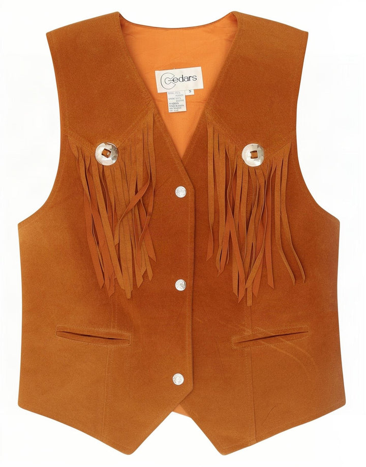 Cedars Womens Western Suede Waistcoat UK 10 Small Beige Leather