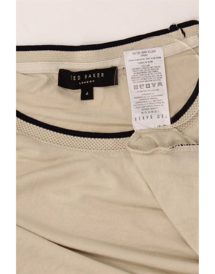 Ted Baker Womens T-Shirt Top Size 4 Large Beige Cotton