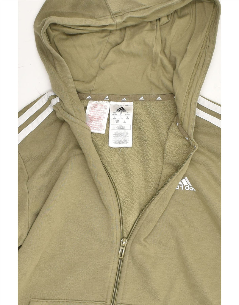 ADIDAS Boys Zip Hoodie Sweater 13-14 Years Khaki Cotton | Vintage Adidas | Thrift | Second-Hand Adidas | Used Clothing | Messina Hembry 