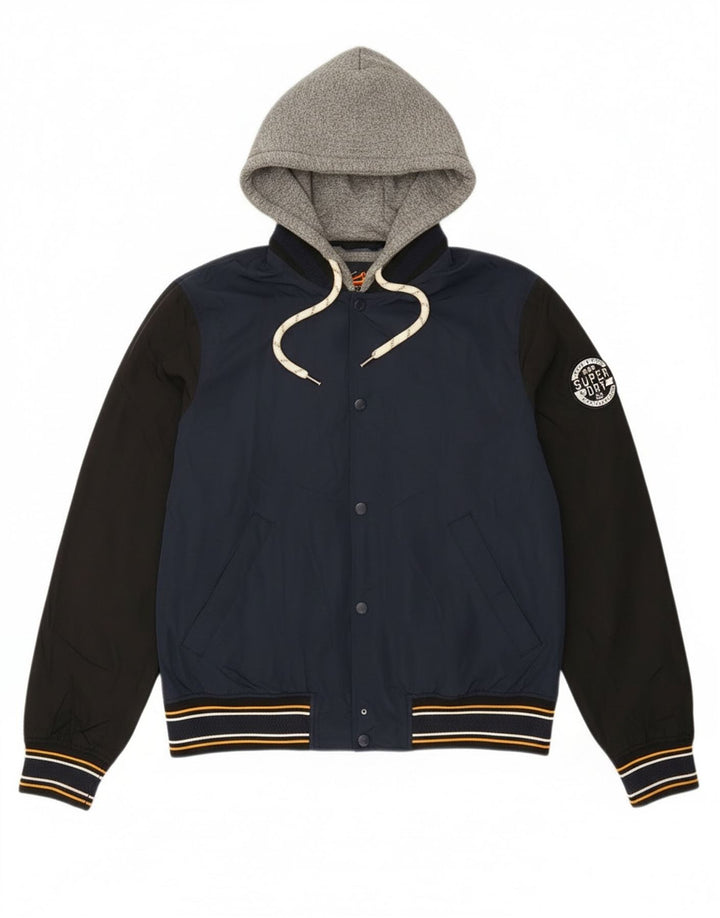 Superdry Mens Graphic Varsity Jacket UK 40 Large Navy Blue Colourblock