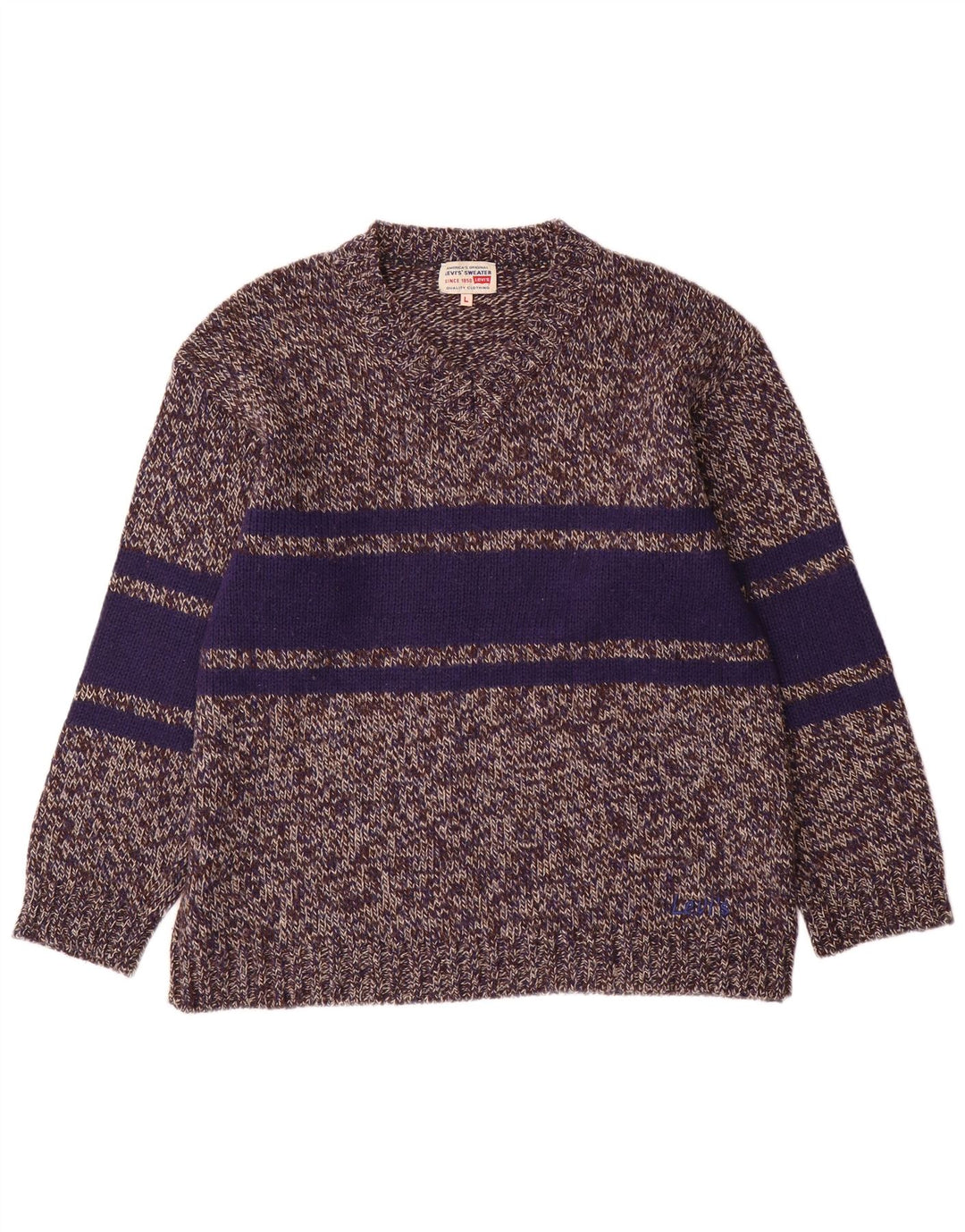 Levi's Mens V-Neck Jumper Sweater Large Grey Colourblock Polyacrylic