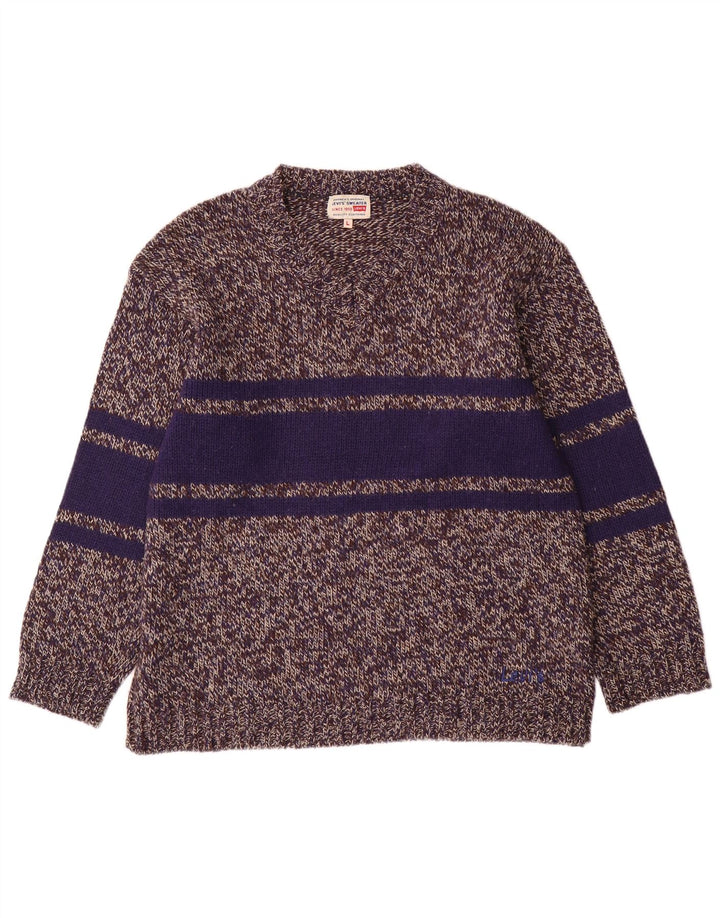 Levi's Mens V-Neck Jumper Sweater Large Grey Colourblock Polyacrylic