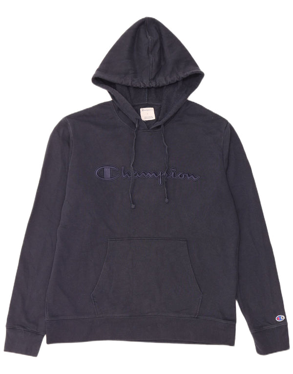 Champion Mens Graphic Hoodie Jumper Large Navy Blue Cotton
