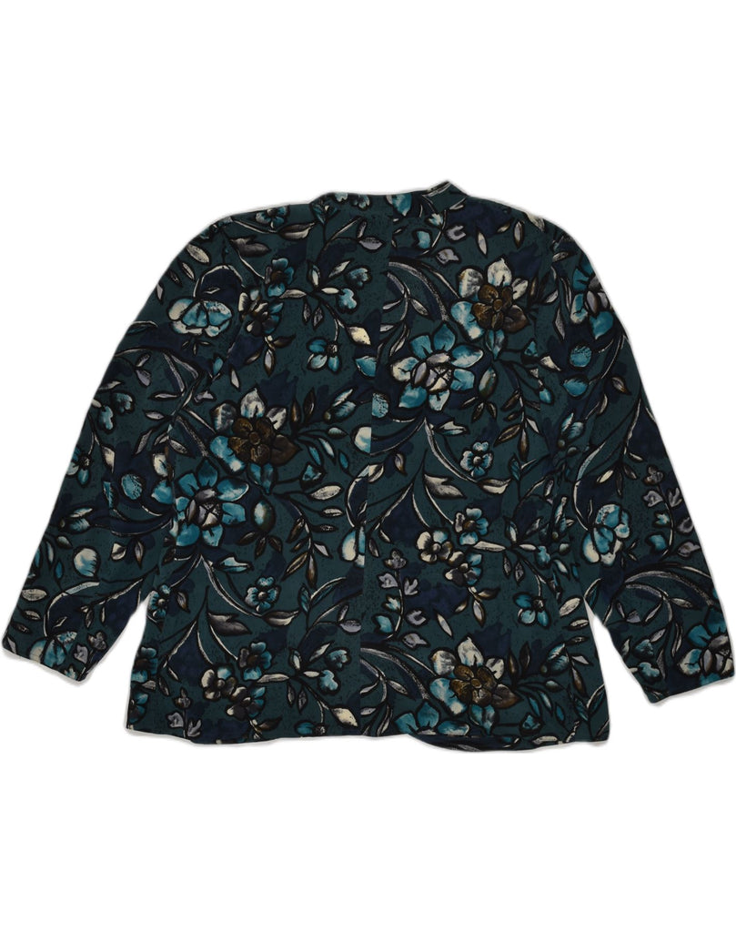 VINTAGE Womens 3/4 Sleeve 1 Button Blazer Jacket UK 18 XL Blue Floral Silk | Vintage Vintage | Thrift | Second-Hand Vintage | Used Clothing | Messina Hembry 