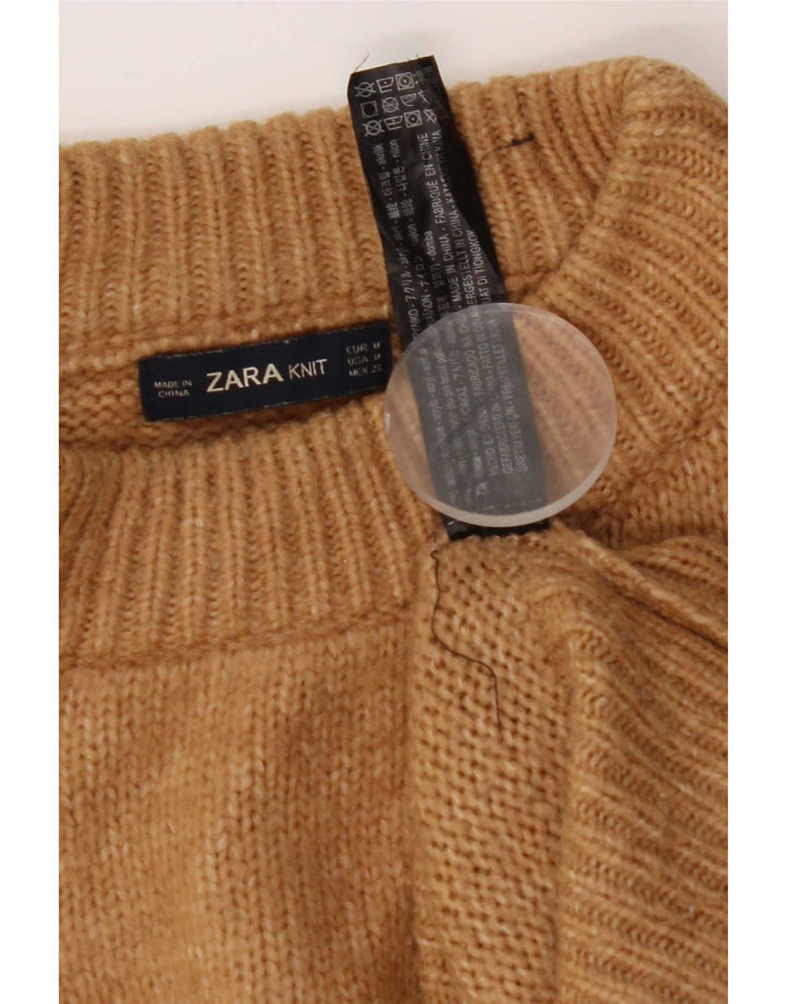 Zara Womens Oversized Crew Neck Jumper Sweater UK 14 Medium Brown Acrylic