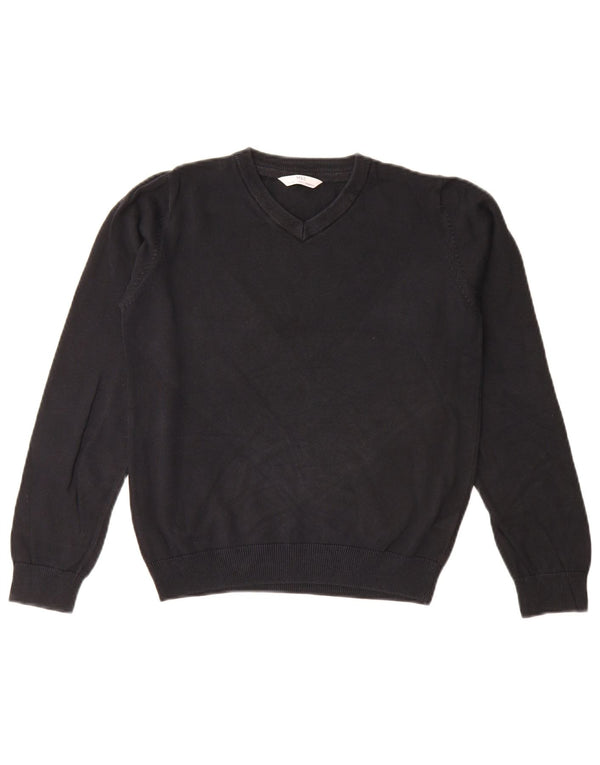 Marks & Spencer Girls V-Neck Jumper Sweater 11-12 Years Black Cotton