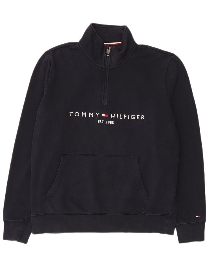 Tommy Hilfiger Mens Graphic Zip Neck Sweatshirt Jumper Medium Navy Blue
