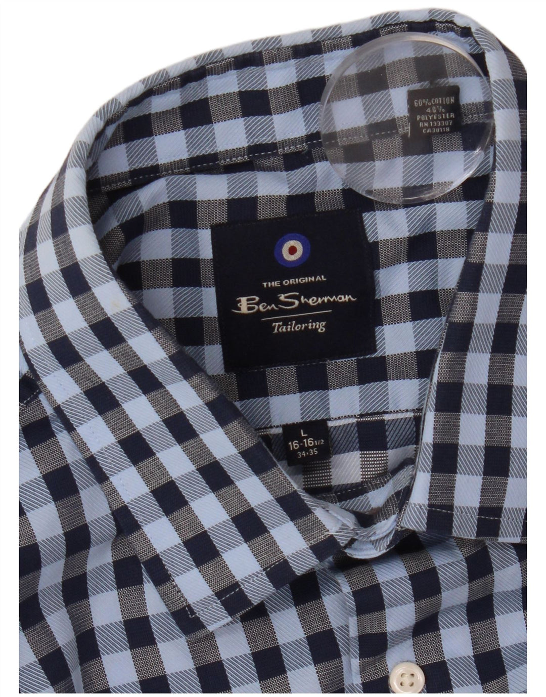 Ben Sherman Mens Shirt Size 16 1/2 Large Blue Gingham Cotton