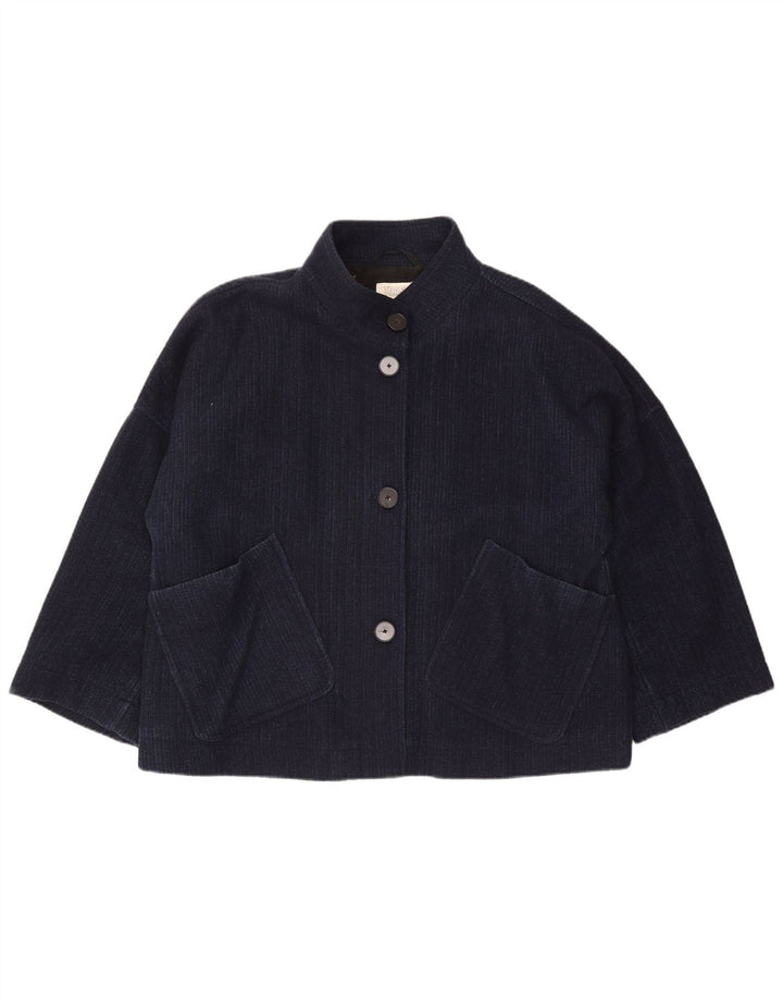 Toast Womens Overcoat UK 18 XL Navy Blue Striped Wool