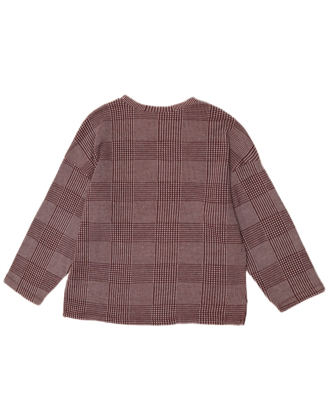 Zara Womens Top 3/4 Sleeve UK 14 Medium Burgundy Check