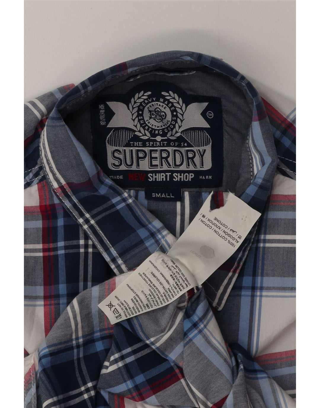 SUPERDRY Mens Shirt Small Navy Blue Plaid Cotton