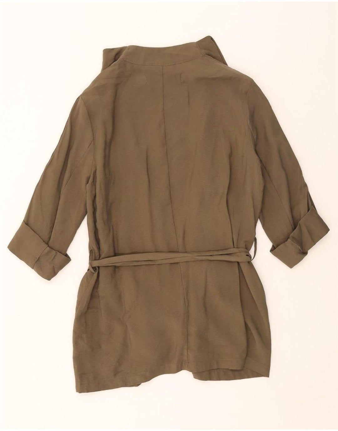 ZARA Womens 3/4 Sleeve Overcoat UK 14 Medium Khaki Viscose Vintage Zara and Second-Hand Zara from Messina Hembry 