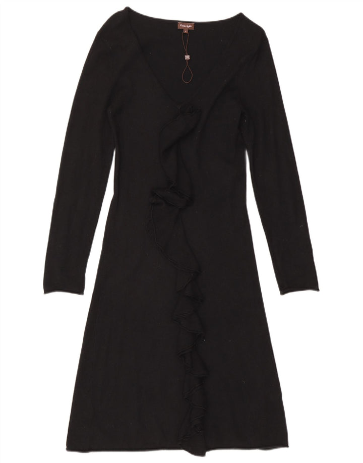 Phase Eight Womens Ruffle Front Long Sleeve Jumper Dress UK 8 Small Black