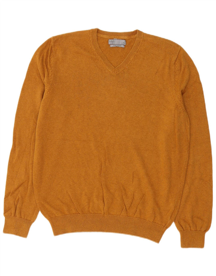 Marks & Spencer Mens V-Neck Jumper Sweater Medium Brown Cotton
