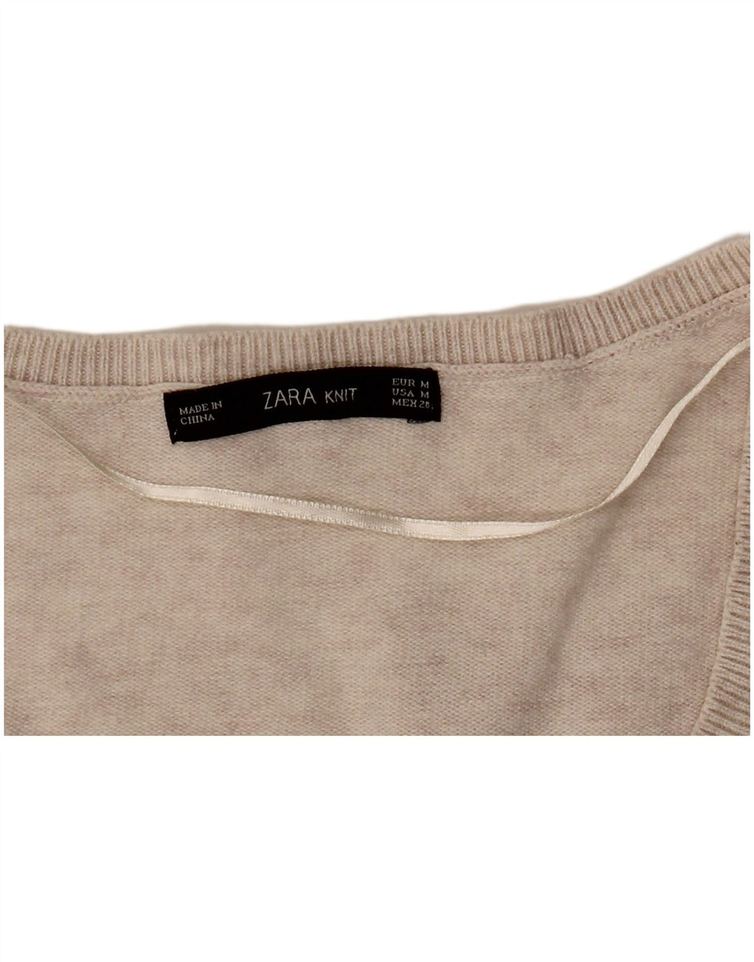 Zara Womens Oversized V-Neck Jumper Sweater UK 14 Medium Beige