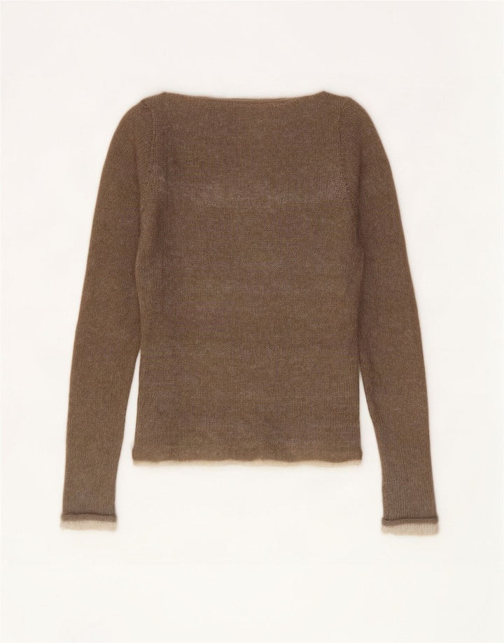 Vintage Womens Boat Neck Jumper Sweater UK 8 Small Brown