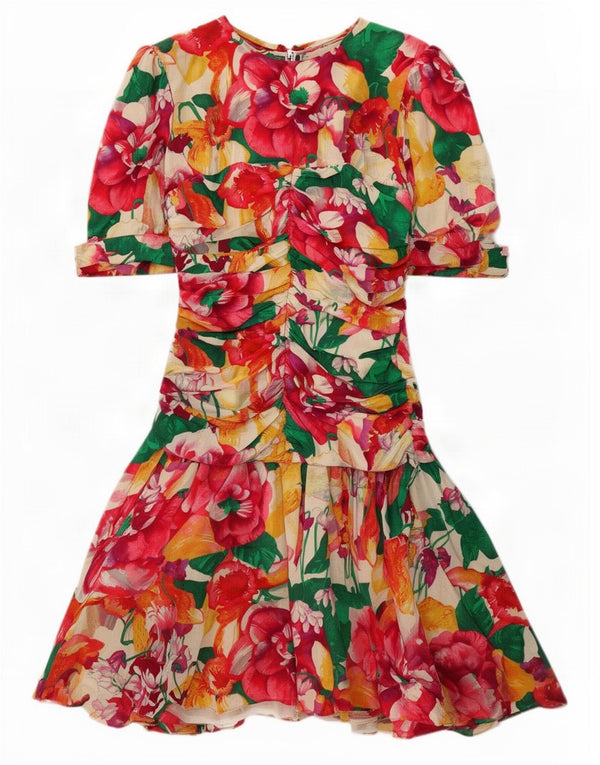 Liette Womens A-Line Dress IT 42 Medium Multicoloured Floral Silk