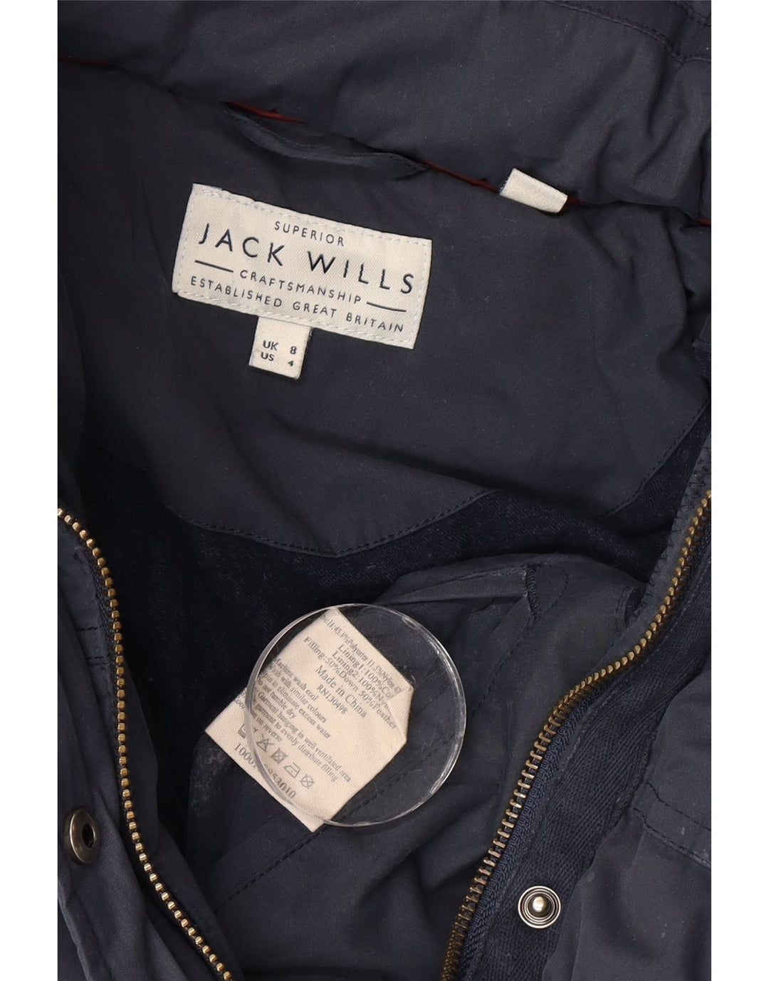 Jack Wills Womens Hooded Padded Jacket UK 8 Small Navy Blue Polyester
