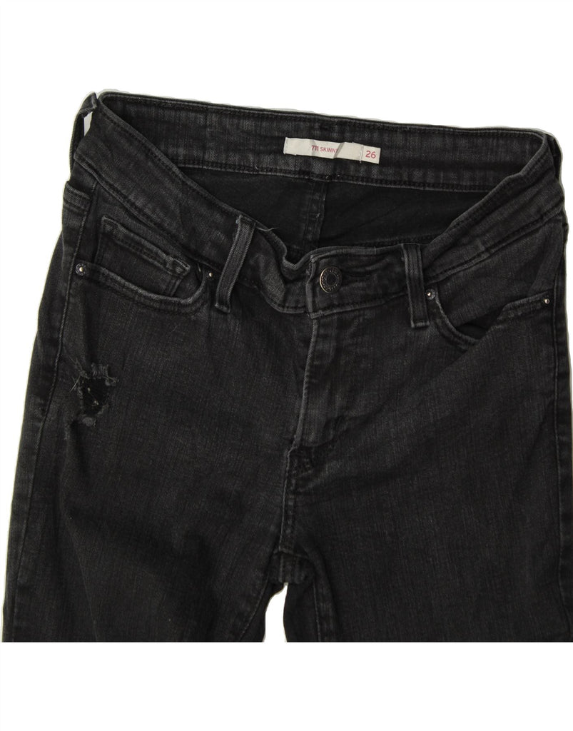 LEVI'S Womens 711 Distressed Skinny Jeans W26 L30 Black Cotton Vintage Levi's and Second-Hand Levi's from Messina Hembry 