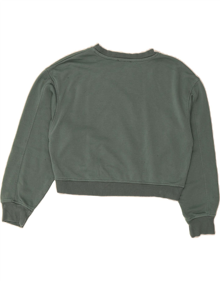 ZARA Womens Crop Sweatshirt Jumper UK 14 Medium Green Cotton Vintage Zara and Second-Hand Zara from Messina Hembry 