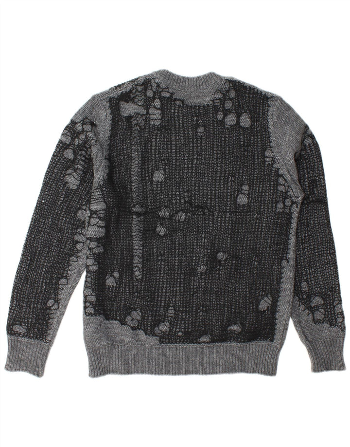 Diesel Mens Distressed Crew Neck Jumper Sweater Large Grey Acrylic
