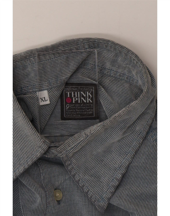 THINK PINK Mens Shirt XL Blue Pinstripe Cotton
