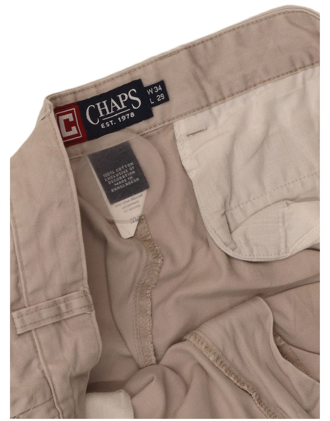 CHAPS Mens Straight Chino Trousers W34 L29 Beige Cotton