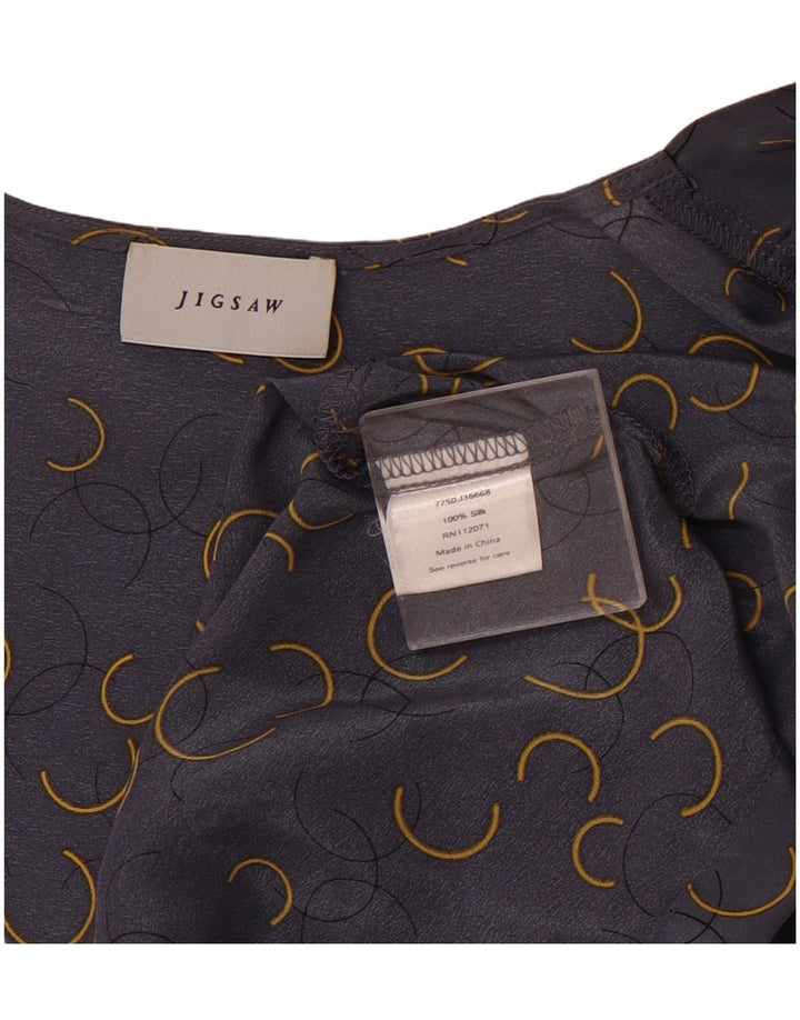 JIGSAW Womens Short Sleeve Cardigan Top UK 18 XL Grey Geometric Silk