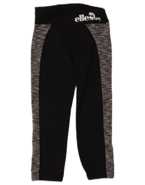 Ellesse Womens Graphic Capri Leggings UK 10 Small Black Colourblock Nylon