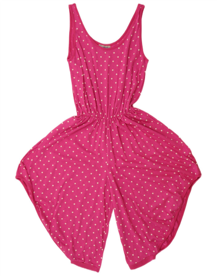 Vintage Womens Sleeveless Playsuit IT 46 Large Pink Spotted Cotton