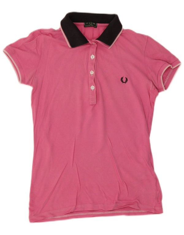 Fred Perry Womens Polo Shirt UK 14 Medium Pink Colourblock Cotton