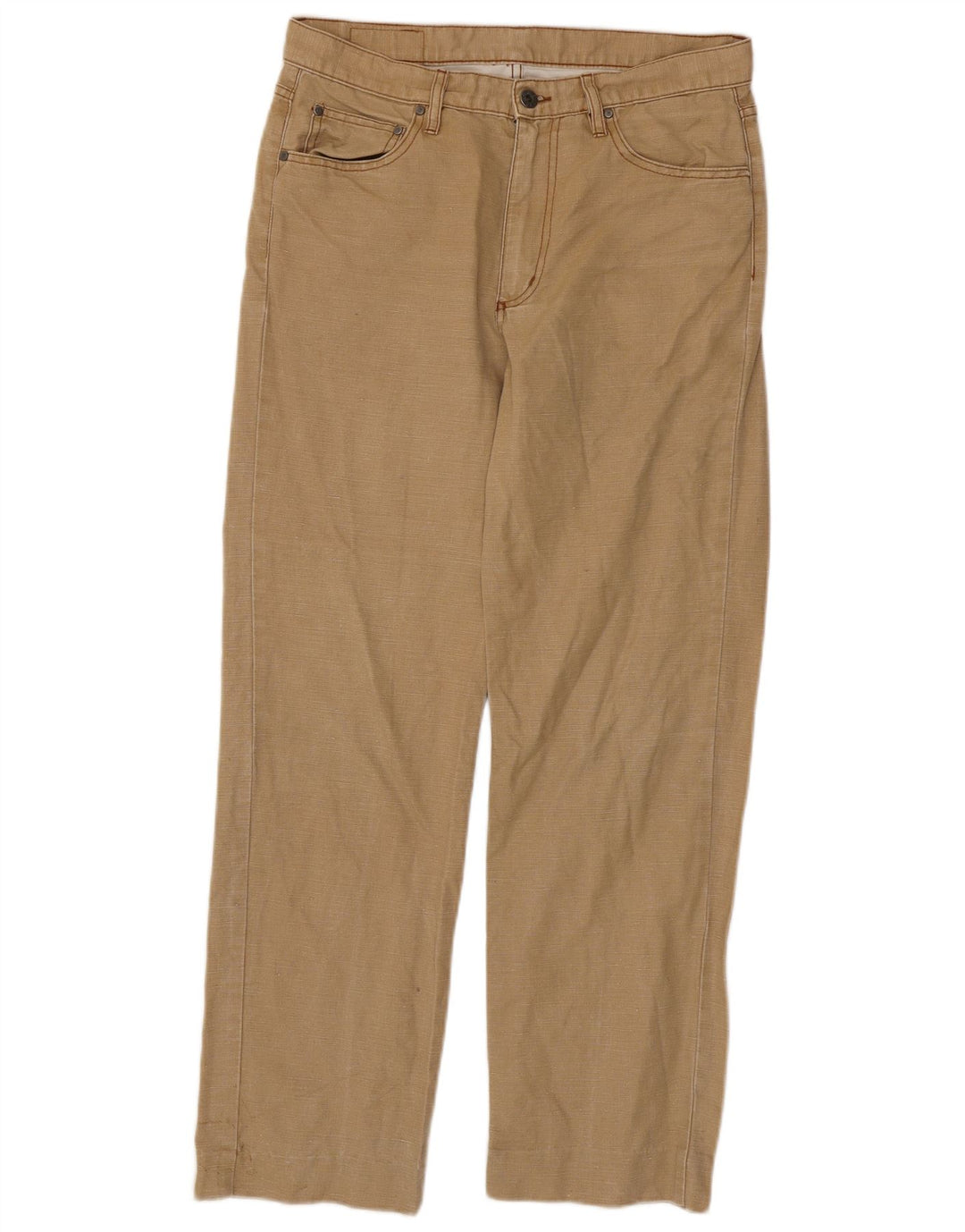 BELFE Mens Straight Casual Trousers W32 L29 Beige Cotton