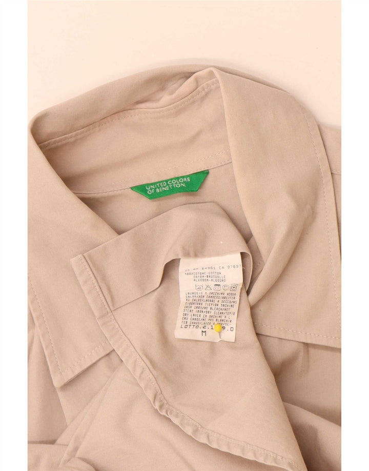 Benetton Mens Military Military Shirt Medium Beige Cotton