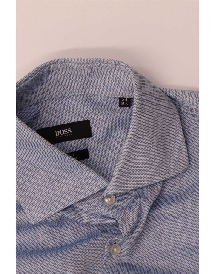 Hugo Boss Mens Shirt Size 39 15 1/2 Medium Blue Spotted Cotton