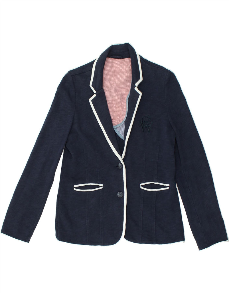 CREW CLOTHING Womens 2 Button Blazer Jacket UK 12 Medium  Navy Blue Cotton | Vintage Crew Clothing | Thrift | Second-Hand Crew Clothing | Used Clothing | Messina Hembry 