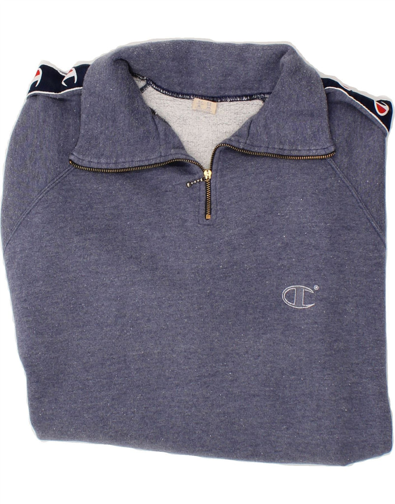 CHAMPION Mens Zip Neck Sweatshirt Jumper XL Blue Cotton Vintage Champion and Second-Hand Champion from Messina Hembry 