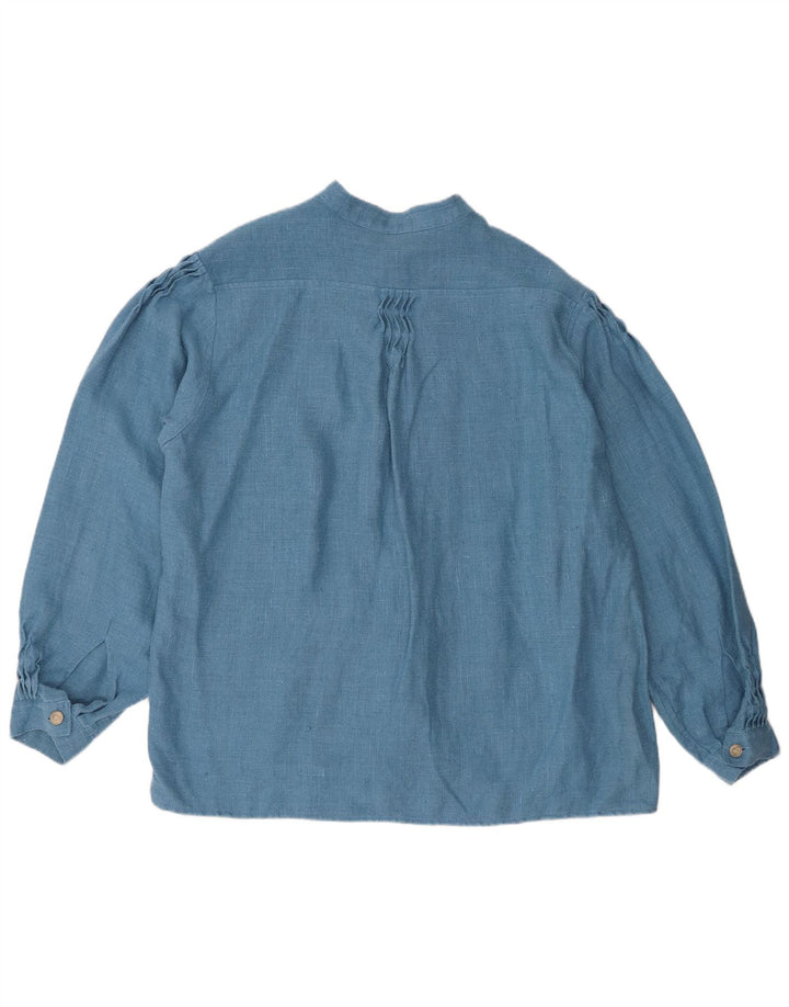 Vintage Womens Long Sleeve Oversized Blouse Top EU 42 Large Blue Linen