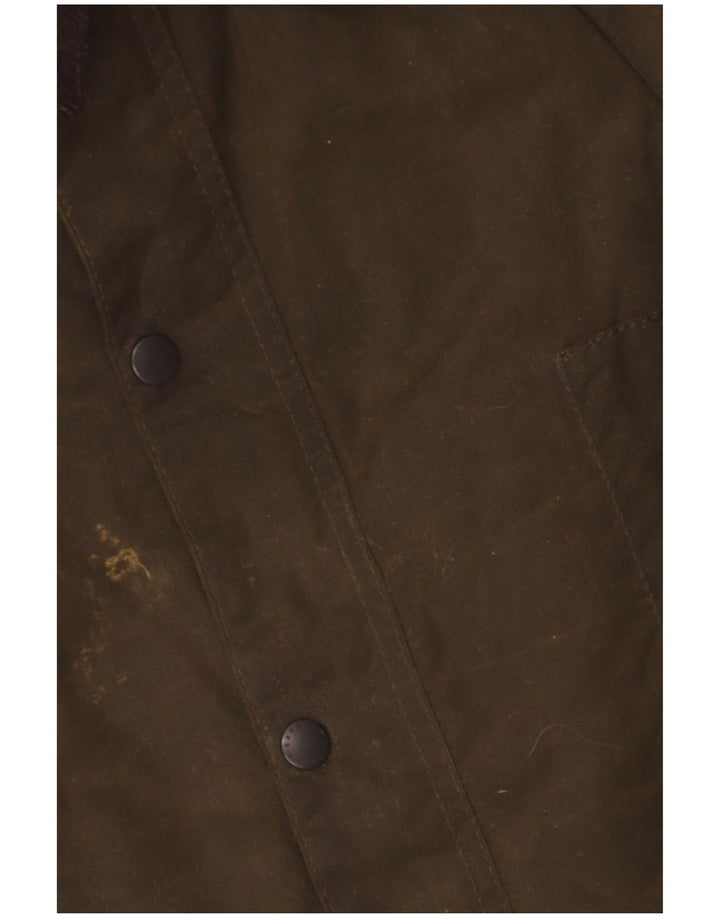 Barbour Boys Hooded Waxed Cotton Jacket 7-8 Years Large Khaki