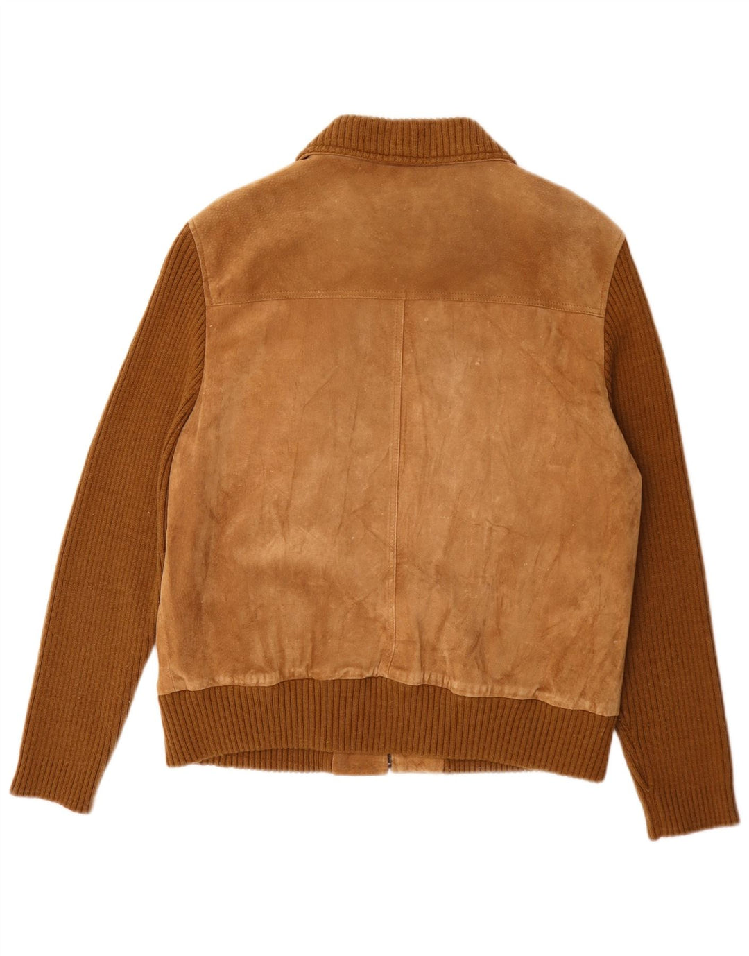 Vintage Womens Suede Bomber Jacket IT 50 XL Beige Colourblock Leather