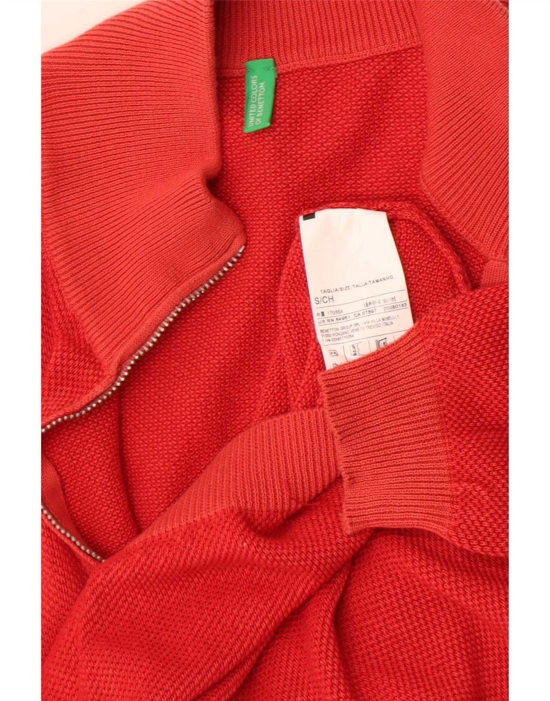 Benetton Mens Cardigan Sweater Small Red Cotton