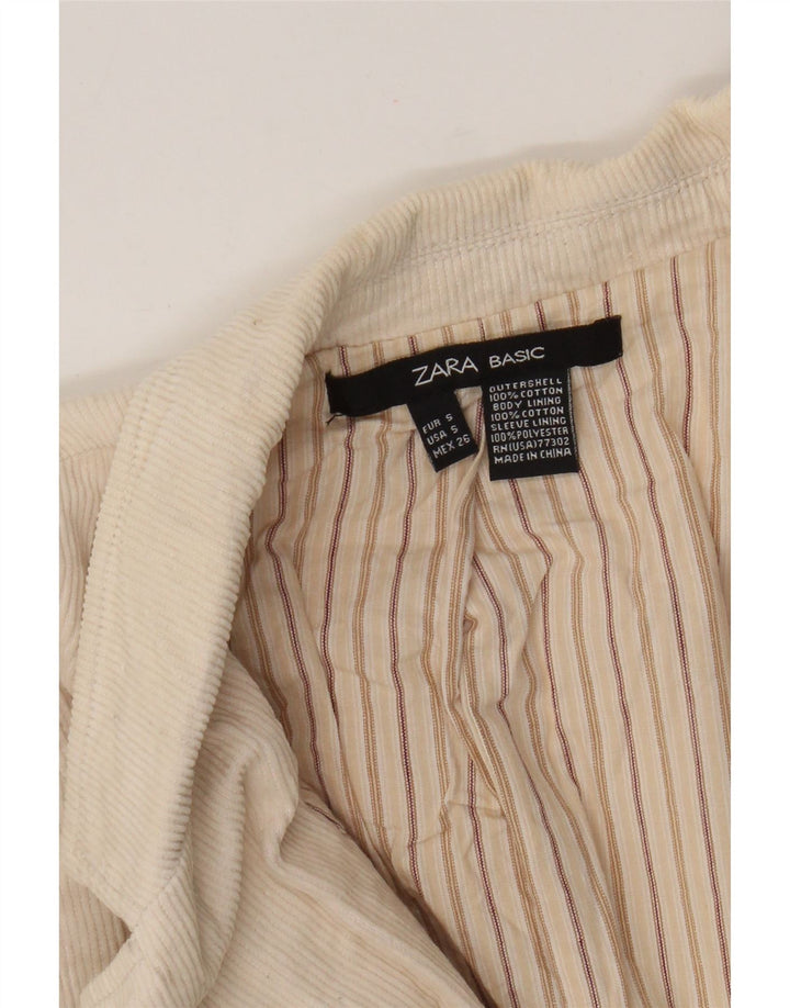 Zara Womens 3 Button Corduroy Blazer Jacket UK 8 Small Beige Cotton