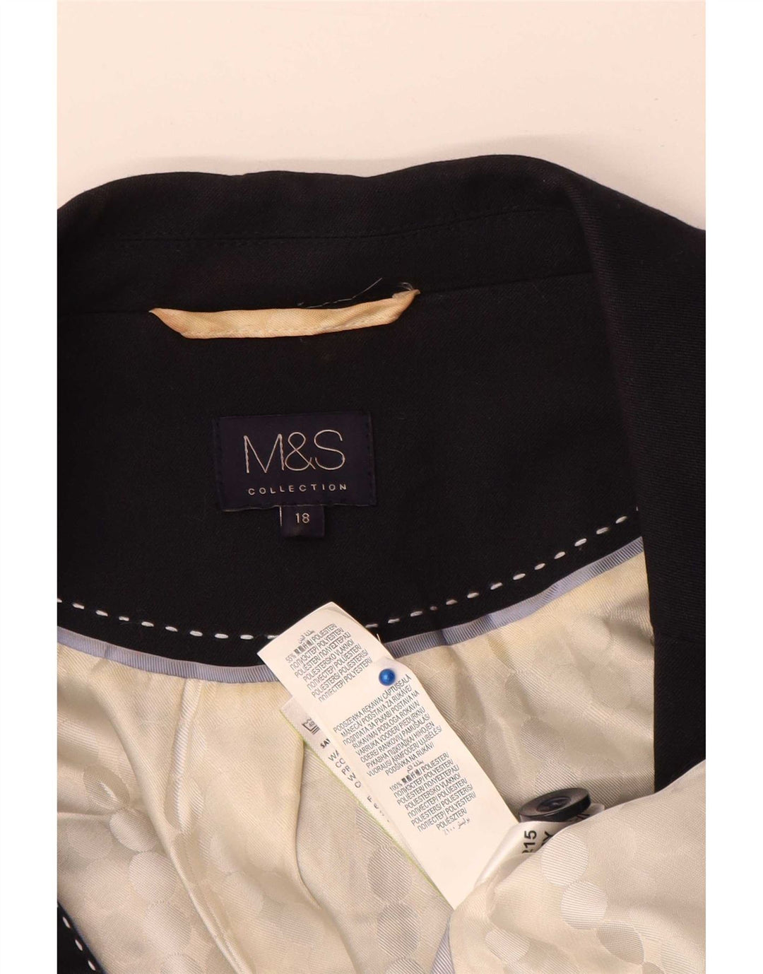 Marks & Spencer Womens 1 Button Blazer Jacket UK 18 XL Navy Blue Polyester
