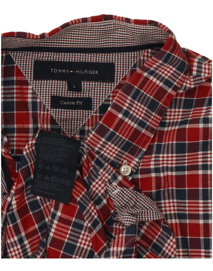 Tommy Hilfiger Mens Custom Fit Shirt Large Red Check Cotton