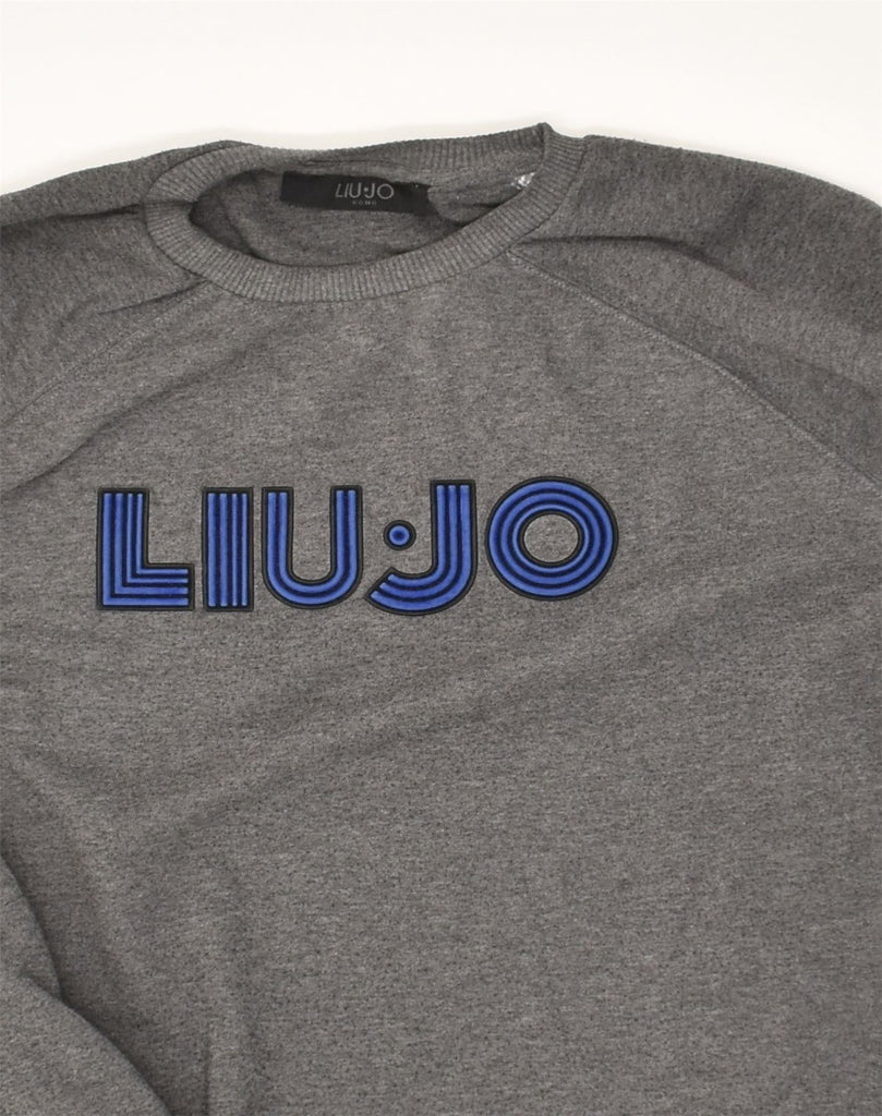 LIU JO Mens Graphic Sweatshirt Jumper Large Grey Cotton | Vintage Liu Jo | Thrift | Second-Hand Liu Jo | Used Clothing | Messina Hembry 